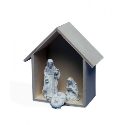 BELÃ‰N 3 PIEZAS CON CASA DE MADERA EFECTO MARMOLINA 9X9,6X4,3 CM